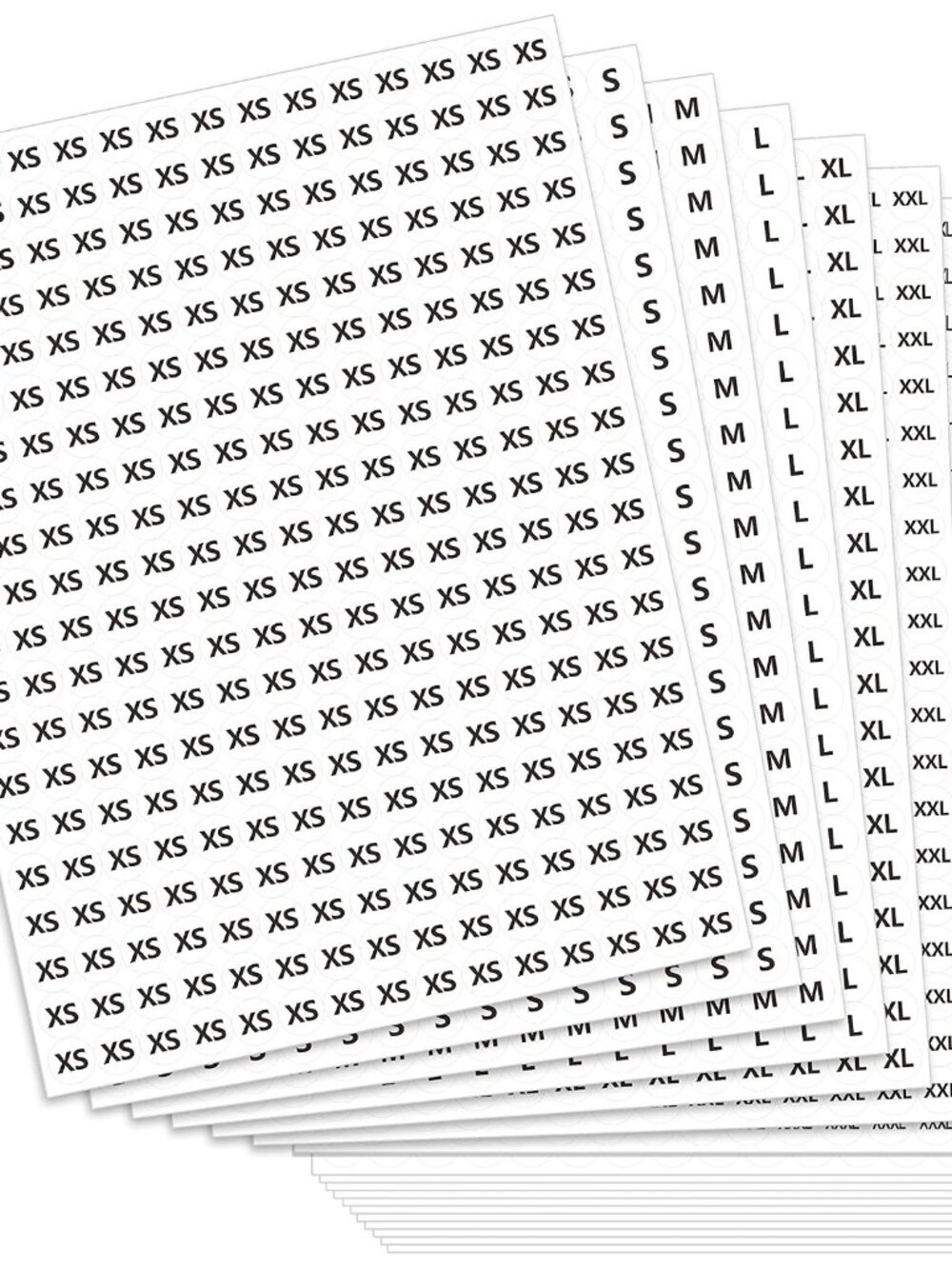 5400 PCS Clothing Size Round Sticker Labels Mega Bundle in 7 Sizes XS, S, M, L,